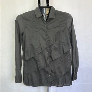 J Crew Gray Button-Up Asymmetrical Layered Blouse Sz 2